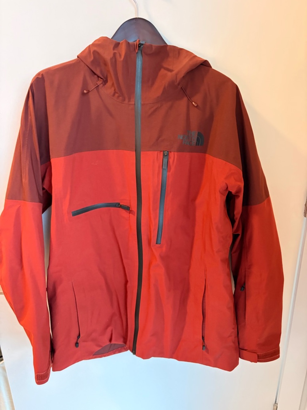 The North Face Men's Two-Tone Red/Burgundy Hooded Rain Jacket